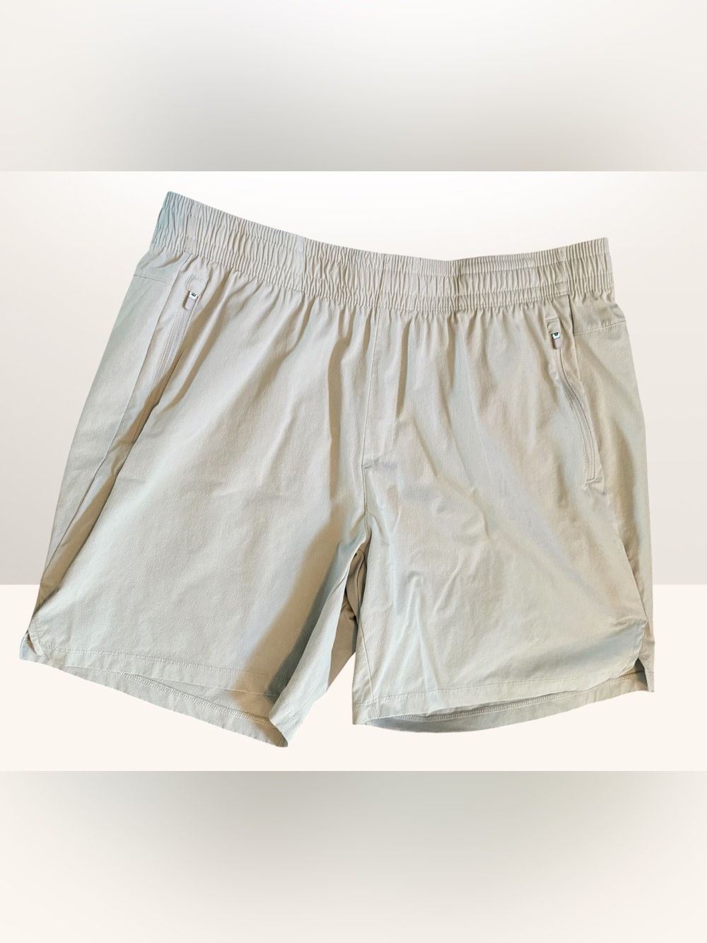 Light Beige Elastic Waist Performance Shorts
